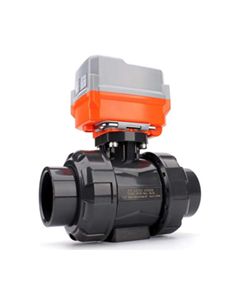 Aquagation Electric PVC True Union Ball Valve - EPDM O-Ring - PTFE Seat - ANSI - 24VAC - 1-1/2-Inch Socket (8/Cs)