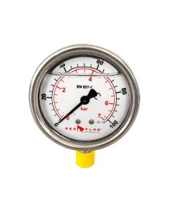RedFlag Pressure Gauge 2.5-Inch Glycerine Liquid Filled - 0 to 100 PSI - Bottom Connection 1/4-Inch NPT (50/Cs)